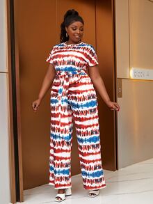 Bộ thời trang Plus Size Thắt lưng Cà vạt nhuộm Giải trí - Nhiều màu - Xem 3