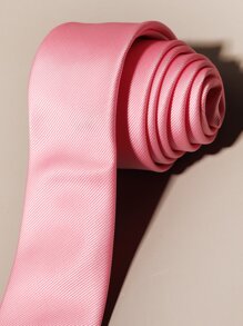 1 条男士时尚纯色 1200 针高密度粉色领带，适合约会和商务着装 - 粉色 - 查看 4