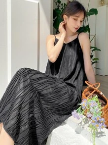 DAZY Solid Textured Cami Dress Sundress,Casual Women Dresses - Black - View 5