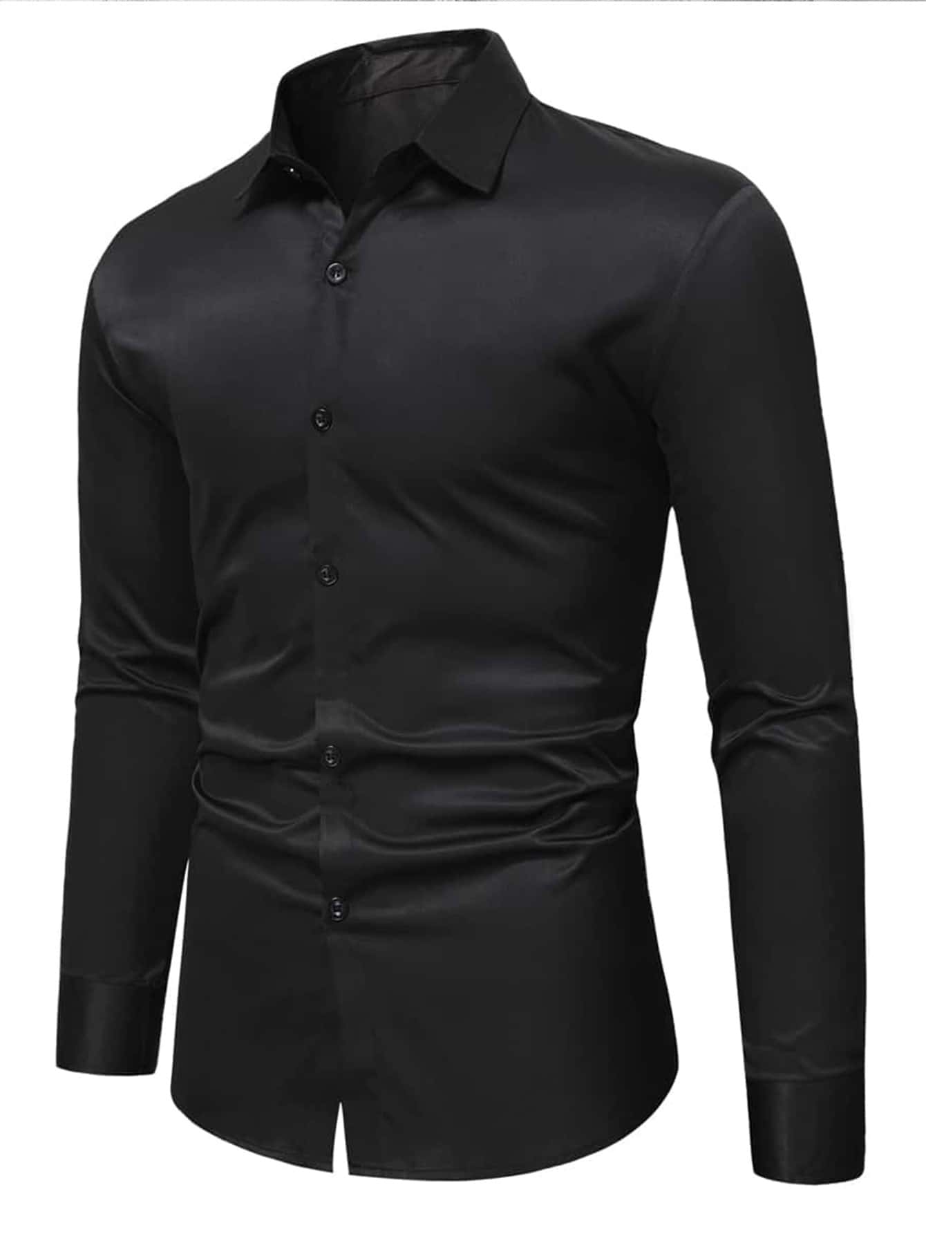 Calvornis Hombres Camisa con botón delantero unicolor - Negro - Ver 1