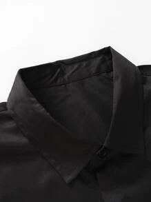Calvornis Hombres Camisa con botón delantero unicolor - Negro - Ver 5