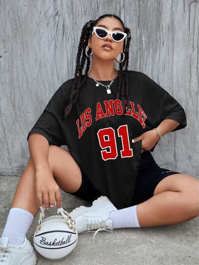 Plus Size Letter Graphic Drop Shoulder Tee