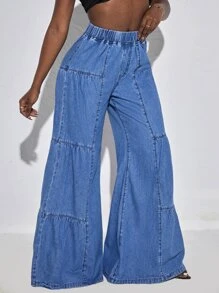 SHEIN SXY Quần jean nữ Túi màu trơn - Rửa trung bình - Xem 3