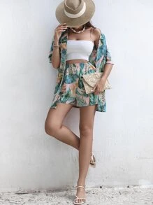 SHEIN VCAY Bộ đồ hai mảnh nữ Nhiệt đới Boho - Nhiều màu - Xem 1