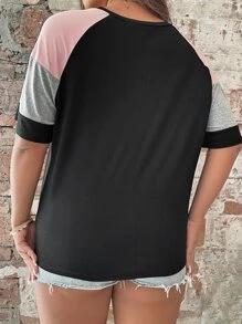 SHEIN LUNE Camiseta en contraste de manga raglán - Negro - Ver 2