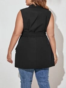 Mulvari Plus M-slit Hem Belted Vest Blazer - Black - View 2