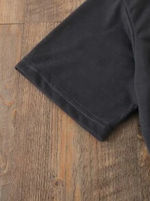 SHEIN VCAY Sunflower And Butterfly Print Tee - Dark Grey - View 3