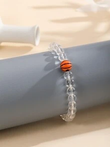 Basketball Decor Beaded Bracelet - White - View 2