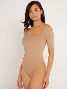 SHEIN BASICS Scoop Neck Low Back Tee Bodysuit - Apricot - View 4