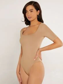 SHEIN BASICS Scoop Neck Low Back Tee Bodysuit - Apricot - View 5