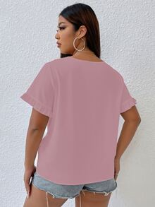 Plus Solid Flounce Sleeve Blouse - Dusty Pink - View 2