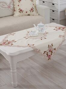 1pc Peony Flower Tablecloth, High-end Pastel Polyester Multi-color Square Tablecloth With Embroidered Hollow Flower Edges, Suitable For Square Table, Coffee Table, Small Round Table, Etc.