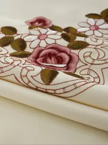 Khăn trải bàn trang trí tua rua thêu hoa - Nhiều màu - Xem 7