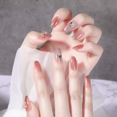 24pcs Long Oval Fake Nail & 1pc Nail File & 1sheet Tape