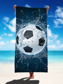1pc Soccer Pattern Beach Towel Summer Travel, Vacation Holiday - Multicolor - View 3