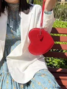 Mini Heart Design Novelty Bag With Bag Charm - Red - View 2