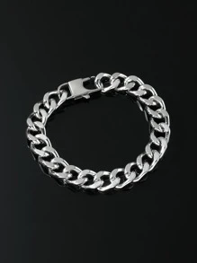 1入不鏽鋼6面磨砂鏈條設計男士個性日常穿戴嘻哈風格手鐲 - 銀色 - 查看 5