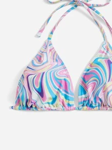 Swim Vcay Top bikini triángulo con estampado de remolino halter - Multicolor - Ver 3
