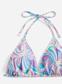 Swim Vcay Top bikini triángulo con estampado de remolino halter - Multicolor - Ver 5