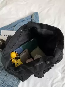 1pc,Letter Floral Pattern Tote Bag,Ladies' Casual Canvas Tote Bag, Suitable For Vacation, Beach And Daily Life,Is A Great Gift For Women, Tote Bags For School,College Essentials, Holiday - Black - View 3