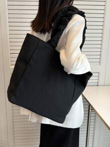 1pc,Letter Floral Pattern Tote Bag,Ladies' Casual Canvas Tote Bag, Suitable For Vacation, Beach And Daily Life,Is A Great Gift For Women, Tote Bags For School,College Essentials, Holiday - Black - View 6