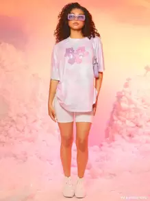 SHEIN X Care Bears Áo thun nữ Hoạt hình Cà vạt nhuộm Giải trí - Nhiều màu - Xem 3