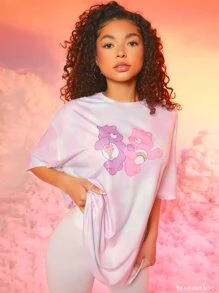 SHEIN X Care Bears Áo thun nữ Hoạt hình Cà vạt nhuộm Giải trí - Nhiều màu - Xem 6