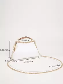 1pc White Textured Shoulder Bag, Striped Ruched PU Leather Chain Strap Clutch Handbag, Fashionable For Women's Daily Use, Date, Gift, Evening Event - White - View 3