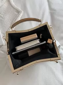 1pc White Textured Shoulder Bag, Striped Ruched PU Leather Chain Strap Clutch Handbag, Fashionable For Women's Daily Use, Date, Gift, Evening Event - White - View 6