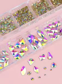 1 caja/12 rejillas Cristales de colores mixtos con forma redonda de fondo plano y asimétrica para decoración de uñas, adecuado para mujeres y niñas para uso diario. Encantos para uñas, gemas para uñas, suministros para uñas - Multicolor - Ver 4