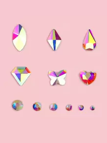 1 caja/12 rejillas Cristales de colores mixtos con forma redonda de fondo plano y asimétrica para decoración de uñas, adecuado para mujeres y niñas para uso diario. Encantos para uñas, gemas para uñas, suministros para uñas - Multicolor - Ver 5