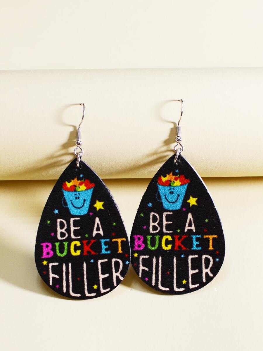 Letter Graphic Water Drop Earrings - Multicolor - View 1