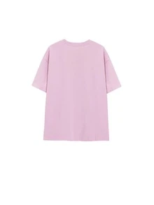 Kaos Oversized dengan Desain Huruf dan Bahu Jatuh - Lilac Purple - View 2