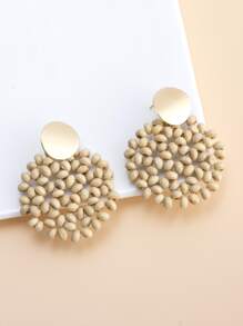 1 Pair Bohemian Style Hollow Geometric Rattan Woven Hoop Earrings For Women, Beach Fashion - Khaki - View 7