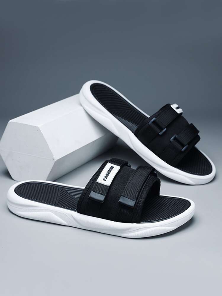 Hombres Chanclas con diseño de parche cierre de gancho y bucle - Negro - Añade 1