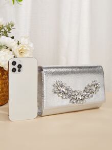 閃閃發光，閃亮迷人，優雅迷你金屬萊茵石裝飾翻蓋晚宴包晚餐包適合派對女孩、女士、女性完美適合派對、婚禮、舞會、晚餐/宴會、雞尾酒 送給女士的最佳禮物 - 銀色 - 查看 6