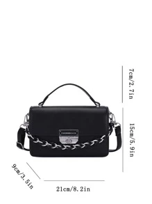 字母圖案扭鎖鏈條裝飾翻蓋方包 - 黑色 - 查看 6