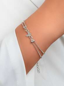 水鑽蝴蝶裝飾手環 - 銀色 - 查看 1