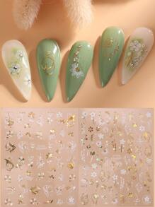 2sheets Laser Floral Print Nail Art Sticker Nail Stickers DIY - Multicolor - View 1