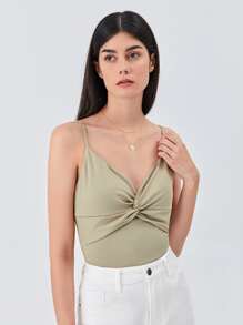 SHEIN Unity 再生滌扭結吊帶上衣 - 軍綠色 - 查看 1