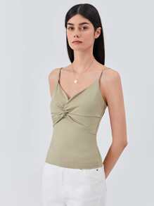 SHEIN Unity 再生滌扭結吊帶上衣 - 軍綠色 - 查看 5