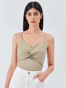 SHEIN Unity 再生滌扭結吊帶上衣 - 軍綠色 - 查看 7