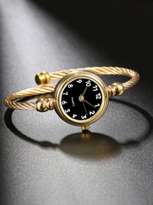 1 件复古森系风格小众罗马数字女士石英手链手表 - 金色 - 查看 4
