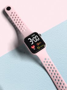 防水發光發亮方形電子錶 - 粉色 - 查看 2