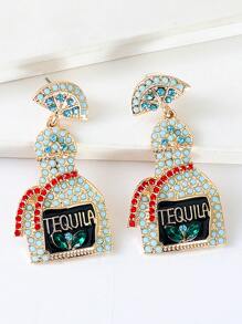 juran 水鑽和瓶子裝飾耳墜 - 淺藍色 - 查看 1