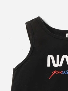 SHEIN Baby Boy Letter Graphic Tank Top & Track Shorts Set - Black - View 5