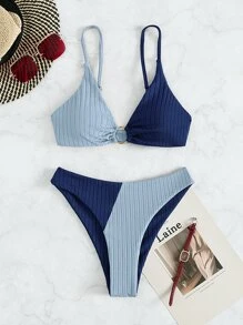 SHEIN Swim Bộ bikini kết cấu vòng tròn màu bãi biển mùa hè - Nhiều màu - Xem 4