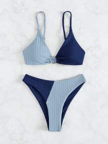 SHEIN Swim Bộ bikini kết cấu vòng tròn màu bãi biển mùa hè - Nhiều màu - Xem 7