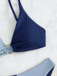 SHEIN Swim Bộ bikini kết cấu vòng tròn màu bãi biển mùa hè - Nhiều màu - Xem 8