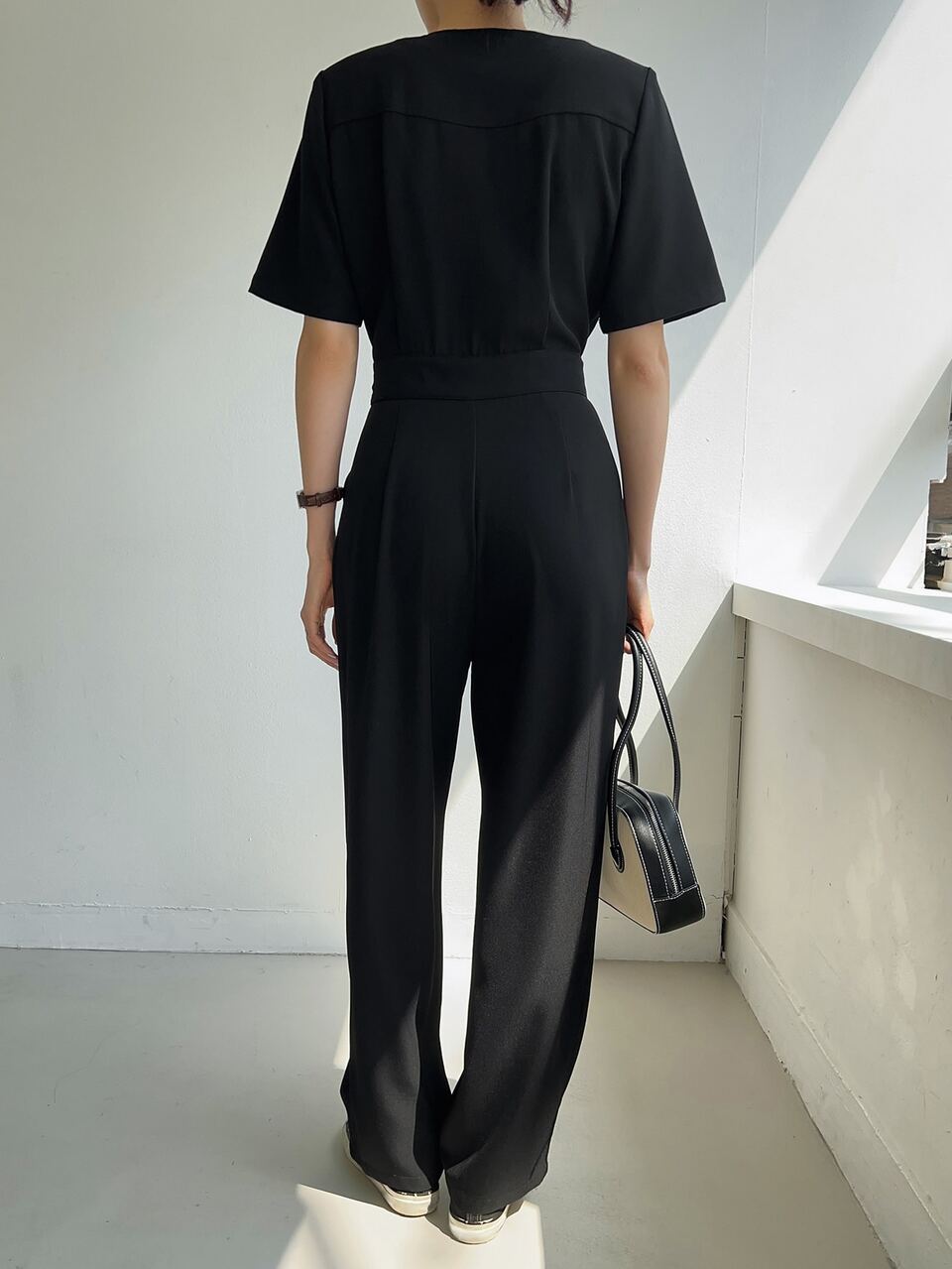 Solid Button Front Slant Pocket Buckle Jumpsuit